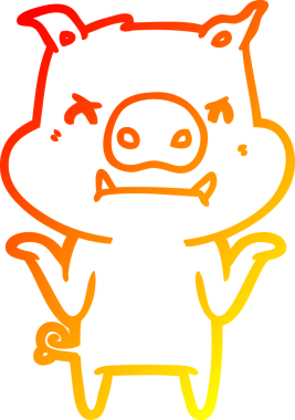 Bir insan tarafından çizilen kızgın çizgi film domuzu omuz silkiyor.