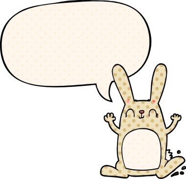Çizgi roman tarzında konuşma balonu olan çizgi film tavşanı bir insan tarafından çizilmiş.