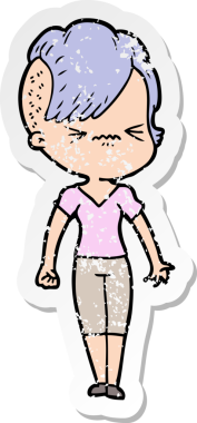 Bir insan tarafından çizilmiş sinirli bir hippi kızın sıkıntılı çıkartması.