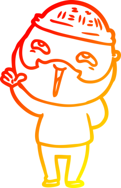 Bir insan tarafından çizilmiş mutlu sakallı bir adamın çizgi çizimi.