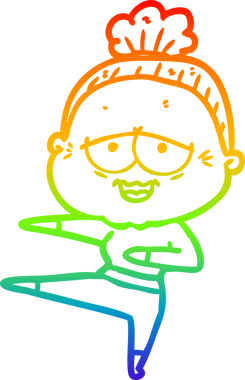 Gökkuşağı gradyan çizgi çizimi Bir insan tarafından çizilmiş mutlu yaşlı kadın