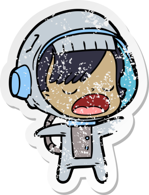 Bir insan tarafından çizilmiş, konuşan astronot bir kadının sıkıntılı çıkartması.