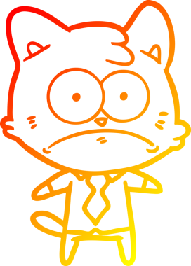 Bir insan tarafından çizilmiş, çizgi film çizen, gergin bir iş kedisi.