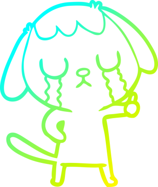 Bir insan tarafından çizilmiş ağlayan şirin bir köpeğin soğuk gradyan çizimi.