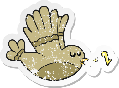 Bir insan tarafından çizilmiş şarkı söyleyen bir karikatürün gerilimli yapıştırması.