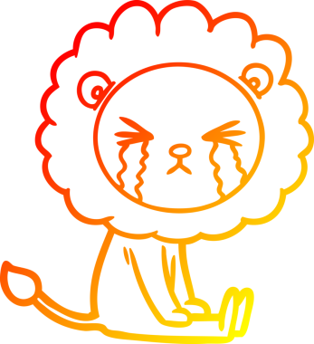 Bir insan tarafından çizilmiş, ağlayan bir aslanın çizgi çizimi.