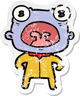 Bir insan tarafından çizilmiş garip bir uzaylı bağırışının sıkıntılı çıkartması.