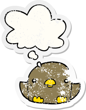 Düşünce baloncuğu olan karikatür pilici insan tarafından çizilmiş yıpranmış bir çıkartma gibi.