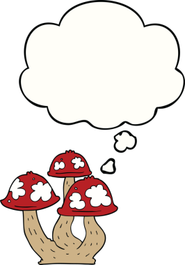 Bir insan tarafından çizilmiş düşünce baloncuklu mantarlar.