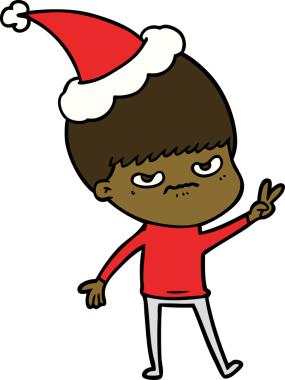 Bir insan tarafından çizilmiş Noel Baba şapkası takan bir çocuğun çizimi.