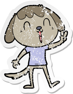 Bir insan tarafından çizilmiş barış işareti veren mutlu bir çizgi köpeğin sıkıntılı çıkartması.