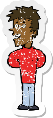 Bir insan tarafından çizilmiş mutlu bir adamın karikatür yapıştırması.