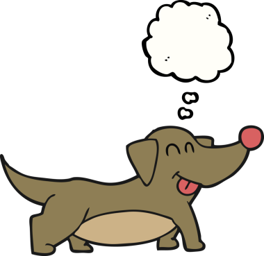Serbest çizim düşünce balonu çizgi filmi bir insan tarafından çizilmiş mutlu küçük köpek.