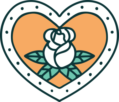 Bir insan tarafından çizilmiş kalp ve çiçeklerin ikonik dövme şekli