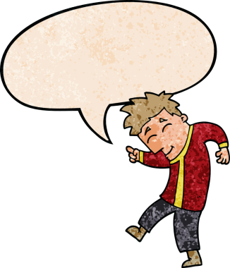 Bir insan tarafından çizilmiş eski moda konuşma baloncuklu çizgi film dansçısı.