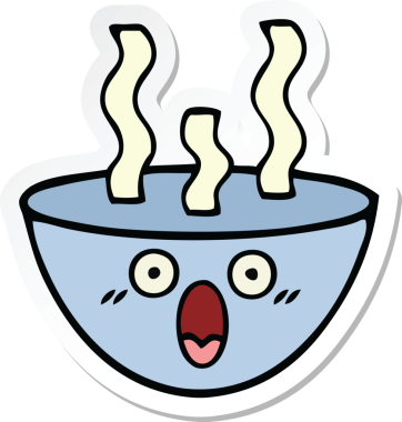 Bir insanın çizdiği sıcak çorba kasesinin çıkartması.