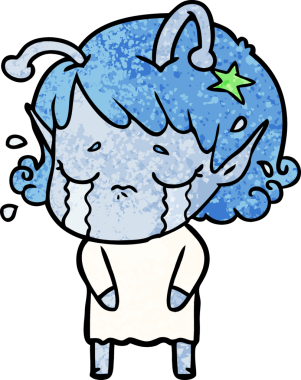 Bir insan tarafından çizilmiş ağlayan uzaylı kız çizgi filmi.