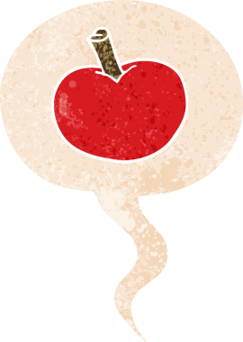 grunge ile konuşma balonu ile çizgi film elma sıkıntılı retro stil bir insan tarafından çizilmiş