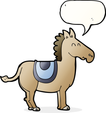 Bir insan tarafından çizilmiş konuşma balonu olan çizgi film eşeği.