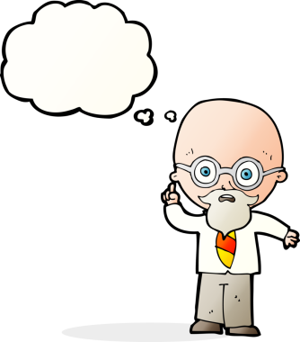 Bir insan tarafından çizilmiş düşünce kabarcığı olan çizgi film profesörü.