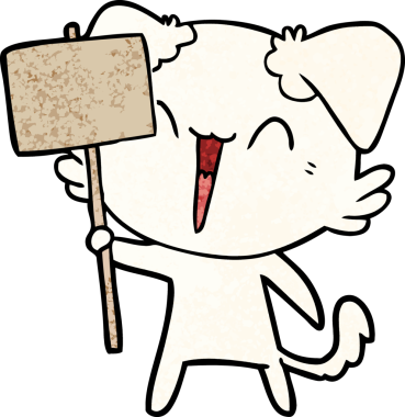 Bir insan tarafından çizilmiş mutlu, küçük bir çizgi film köpeği.