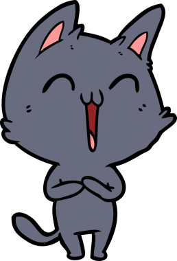 Bir insan tarafından çizilmiş mutlu çizgi film kedisi.