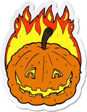 Bir insan tarafından çizilmiş sırıtan bir balkabağı çıkartması.