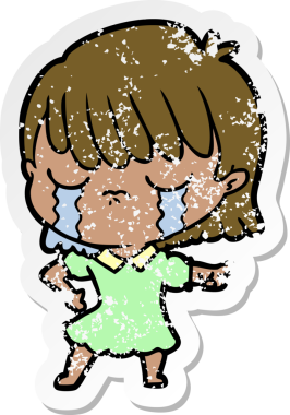 Bir insan tarafından çizilmiş ağlayan karikatürlü bir kadının sıkıntılı çıkartması.