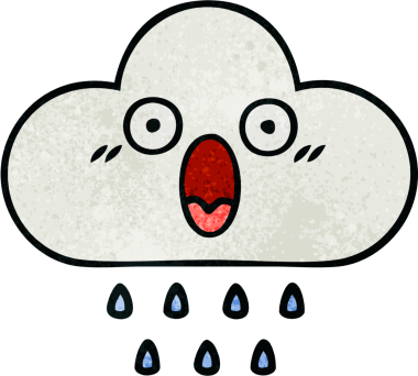 Bir insan tarafından çizilmiş yağmur bulutunun retro grunge desen karikatürü