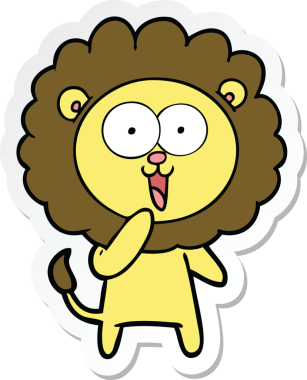 Bir insan tarafından çizilmiş mutlu bir aslanın çıkartması.