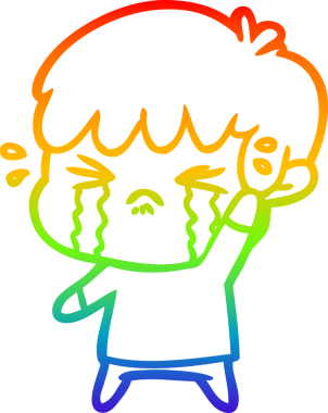 Gökkuşağı gradyan çizimi bir insan tarafından çizilmiş ağlayan bir çizgi çocuk çizimi