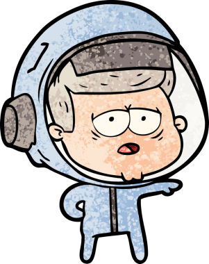 Bir insan tarafından çizilmiş yorgun astronot çizgi filmi.