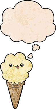 Bir insan tarafından çizilmiş grunge desenli düşünce baloncuklu çizgi film dondurması.