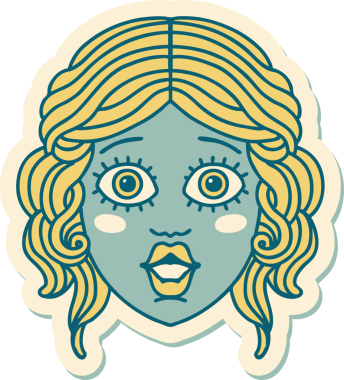 Bir insan tarafından çizilmiş geleneksel kadın yüzü stili dövme çıkartması.