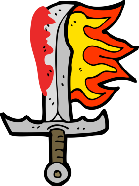 Bir insan tarafından çekilen kanlı bir kılıç.