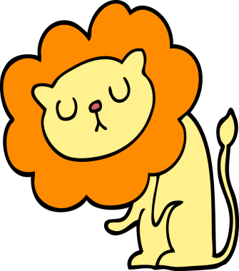 Bir insan tarafından çizilmiş şirin çizgi film aslanı.