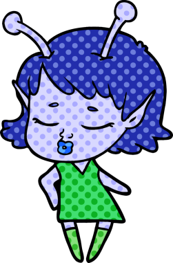 Bir insan tarafından çizilmiş sevimli uzaylı kız çizgi filmi.