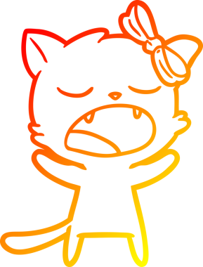 Bir insan tarafından çizilen esneyen kedinin sıcak çizgi çizimi