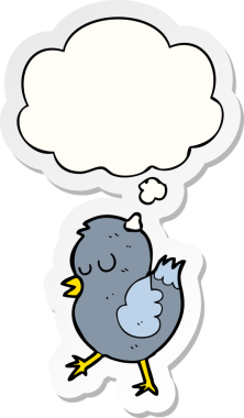 Düşünce baloncuğu insan tarafından çizilmiş bir çıkartma olan çizgi film kuşu.