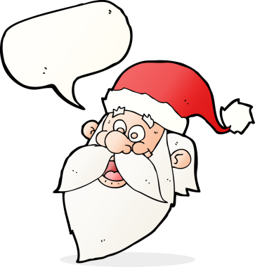 Bir insan tarafından çizilmiş konuşma baloncuğuyla dolu neşeli Noel Baba yüzü.