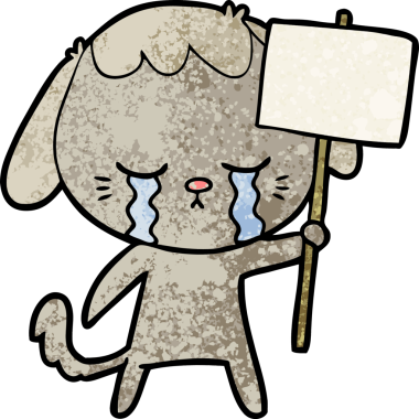 Bir insan tarafından çizilmiş ağlayan çizgi film köpeği.