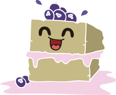 Bir insan tarafından çizilmiş garip bir çizgi film mutlu bir pasta dilimi