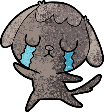 Bir insan tarafından çizilmiş şirin bir çizgi film köpeği ağlıyor.