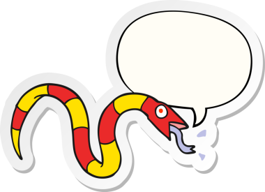 Bir insan tarafından çizilmiş konuşma balonu çıkartmalı tıslayan çizgi film yılanı.