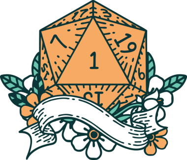 Retro Dövme Biçimi Doğal Bir d20 zar bir insan tarafından çizildi