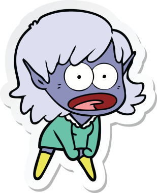 Karikatür çıkartması bir insan tarafından çizilmiş elf kızı şok etti.