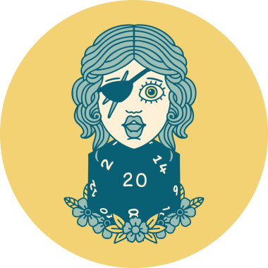 Retro Dövme Tarzı İnsan Rogue Bir insan tarafından çizilmiş 20 zar ile