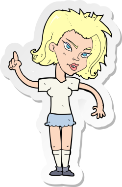 Bir insan tarafından çizilmiş fikri olan bir karikatür kadının çıkartması.