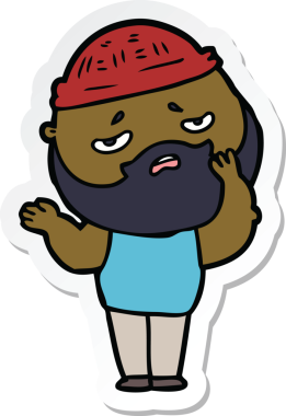 Bir insan tarafından çizilmiş sakallı endişeli bir karikatür çıkartması.