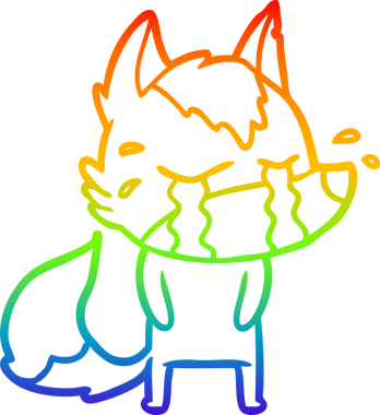 Gökkuşağı gradyan çizgi çizimi bir insan tarafından çizilmiş ağlayan bir kurt.